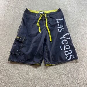 Exist Board Shorts Mens XXL Black Las Vegas Neon Yellow Graphic Cargo Pocket